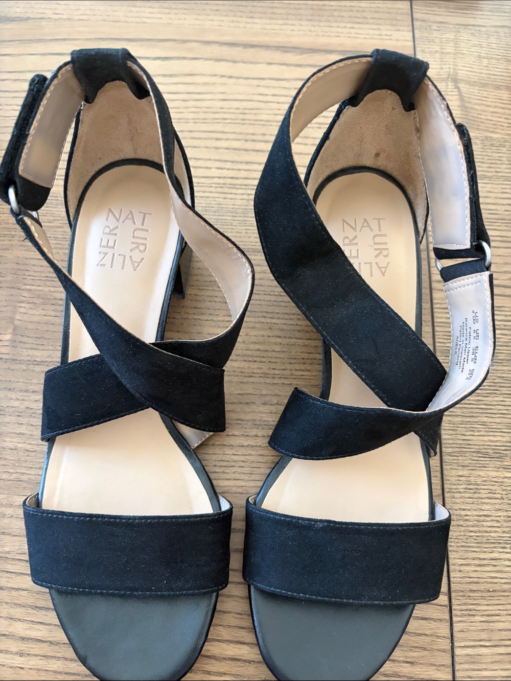 Naturalizer Black Suede Crossband Ankle Strap Sandals